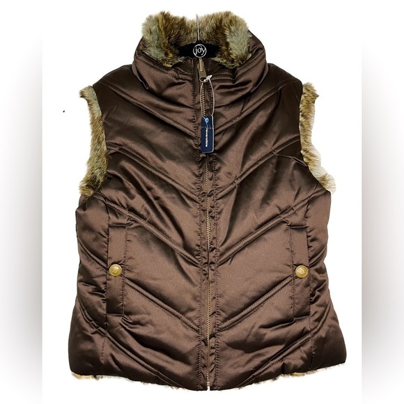 Gap NWT Kids Brown Faux Fur and Brown Reversible Puffer Vest, Size 6/7 Small - Picture 1 of 8
